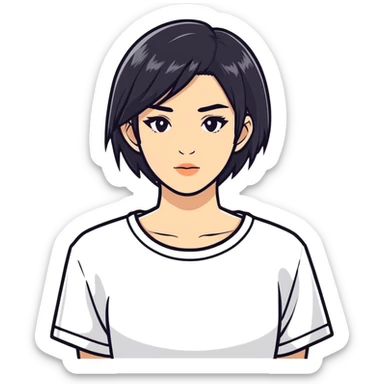 woman with black wolfcut hair sticker
