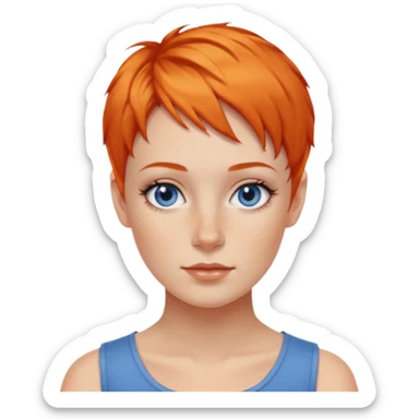 27 year old white woman, orange hair, pixie cut, blue eyes sticker