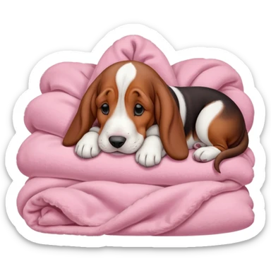 A baby basset hound sleeping on a baby pink blanket  sticker