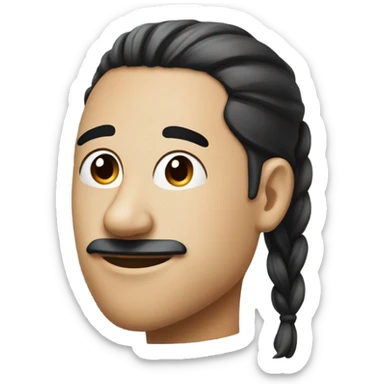 side view of face with black dot of cheek and a pony tail and a big nose sticker