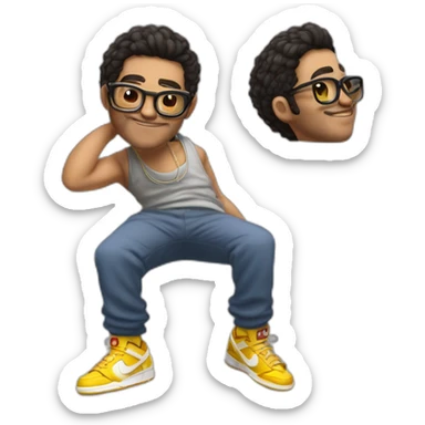 chico rubio  con lentes vestido con buzo y pantalone baggy y zapatillas nike dunk feliz cuerpo entero sticker