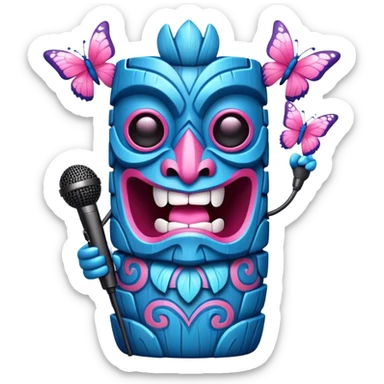 Cartoon Blue and pink tiki singing with butterfly and in the mikrophone sticker