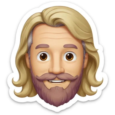 MID AGE MAN WITH LONG BLOND, GREY & bROWN WAVY HAIR; AND BROWN & GREY MOUSTACH AND BEARD, SMILE sticker