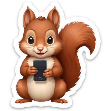 cute brown squirrel with blushing red cheeks holding a smartphone in its paw sticker