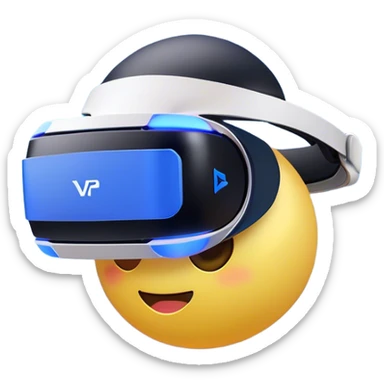 Clash of Clans aesthetic: Cinematic Playful PlayStation VR Headset Portrait Emoji, rendered in a 3D vector-style similar to standard emojis with minimal shading and bold, simplified shapes. A compact, distinct form with signature details, softly glowing with a cutting-edge console technology charm. Simplified yet unmistakably iconic, highly detailed and consistent, glowing with a soft radiance and high shine. Stylized with a touch of technological advancement and a soft glowing outline, capturing the essence of a beloved gaming relic with a friendly, playful manner! sticker