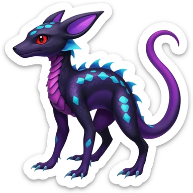 Gothic Black red purple Scaley Exotic Salandit-Umbreon-Suicune-Fakémon-hybrid-creature (full body), 4 legs sticker