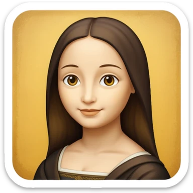 Mona Lisa, simplified, iconic, yellow face, subtle smile sticker