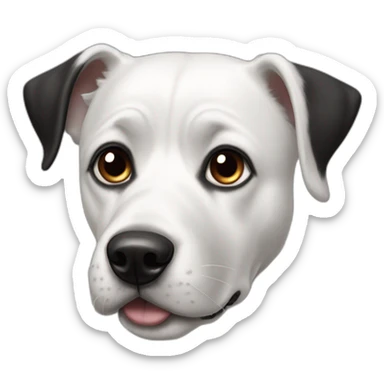 60 pound white and black dog with patch on right eye and one ear in attention sticker