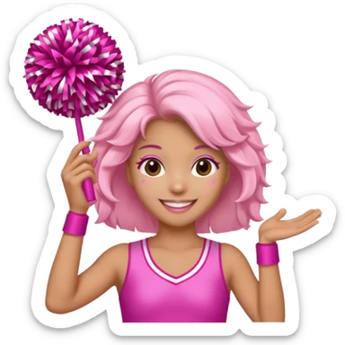 football cheerleader, holding big cheering pom, pink and twinkle sticker