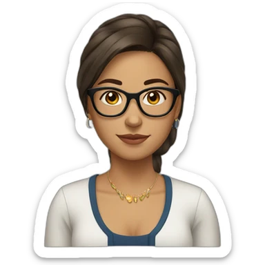 Colombian young woman , with glasses and straight brown hair and 7 earrings in the right ear sticker