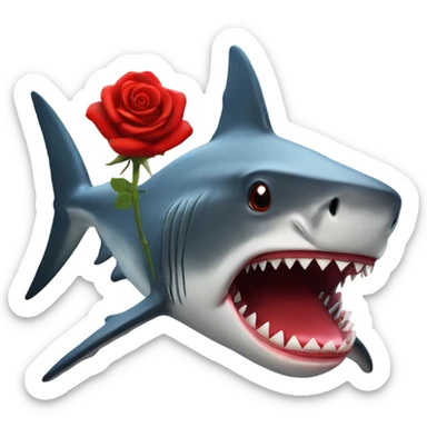 Red shark with a Red Rose in its mouth sticker