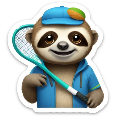 sloth in a cap with a tennis racket sticker