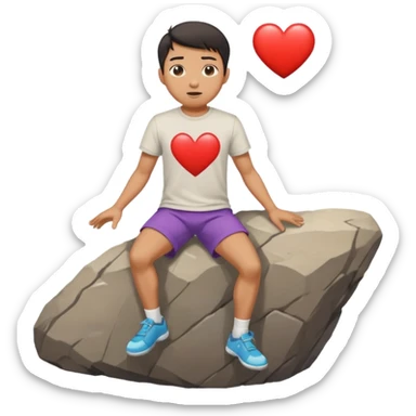 asian man tripping on rock with heart eyes sticker