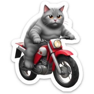 Fat grey cat on a red dirt bike  sticker