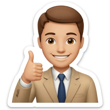 business student giving a thumbs up sticker
