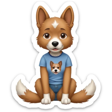 female dog anthropomorphised wearing jeans and a t-shirt sitting pose sticker