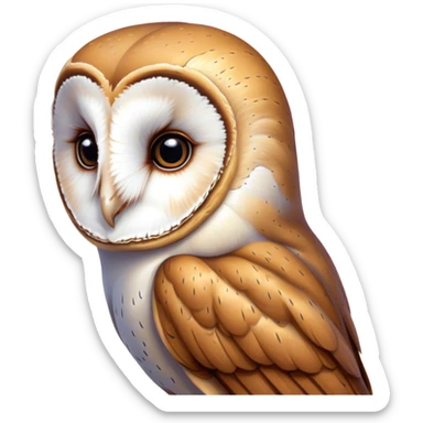 Cinematic Deep Thought Barn Owl Portrait Emoji, Head held high with a serene, contemplative gaze, showcasing its beautifully patterned plumage of white and brown, with eyes deeply focused as if pondering ancient secrets, Simplified yet majestically refined features, highly detailed, glowing with a soft, introspective light, high shine, poised and pensive, stylized with an air of profound wisdom, capturing the essence of an owl immersed in deep thought, so thoughtful it feels like it could silently whisper timeless wisdom from beyond the screen! sticker