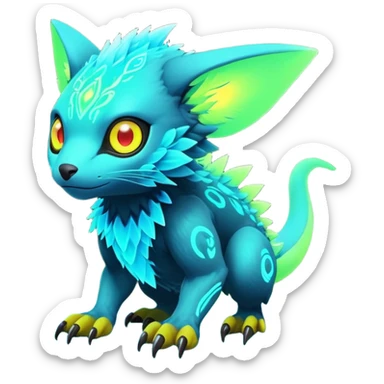 Tropical futuristic lush warm-colored neon-colored Fakémon-Digimon-Trico-creature sticker