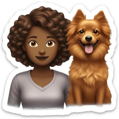 Ginger girl with wavy hair and black female spitz sticker