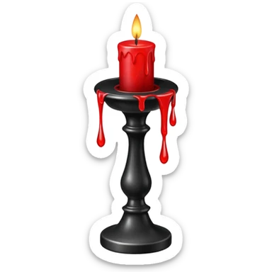 A gothic black candlestick with dripping red wax. sticker