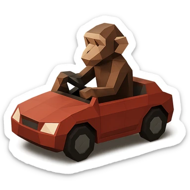 polygonal low-poly style monkey with a car sticker