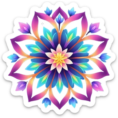 magical flower with a glowing center, petals fading into a star-filled nebula, mystical sticker