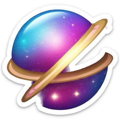 sparkly glittery gradient blue purple and pink glitter planet with white saturn ring sticker