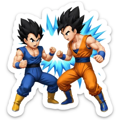 Goku vs Vegeta clashing punching struggling querral fight  sticker