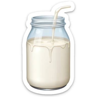 a jar of milk but the top is sticky and its dripping but theres no lit, and also no straw sticker