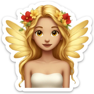 big wings, flower, Beautiful, fairy, gold,red, long hair sticker