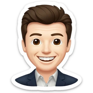 Rick Astley smiling a little bit at something funny but with only front teeth out sticker