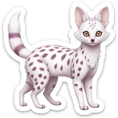 White Albino light whitish grey-spotted Serval-Civet-Genet-Trico-Furret-Linoone-Noibat-Espeon-Fakémon-Pokémon-animal-hybrid-fusion-creature (full body) with vibrant glowing eyes, cute, elegant, soft, realistic, pastel fur sticker