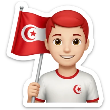a boy holding tunisia flag sticker