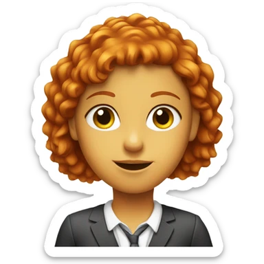 Redheaded girl in office, always helpful, offering a pineapple  sticker
