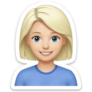 Emily Armstrong, Rock Singer (b.1986) with platinum blonde hair, periwinkle shirt sticker