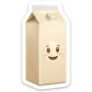 soy milk slim carton or bottle, white or beige, minimal modern style, neutral cap or spout, small soy bean or leaf illustration, no branding or text, smooth creamy liquid, no glass, cereal, or background, no faces, clean 3D, soft shadows, transparent background, emoji scale sticker