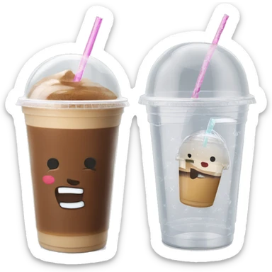 Cold coffee with ice cubes In a plastic cup With a dome-shaped cover 450 ml with straw sticker