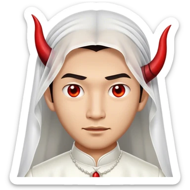 an asian male bride with the face of devil in wedding dress sticker