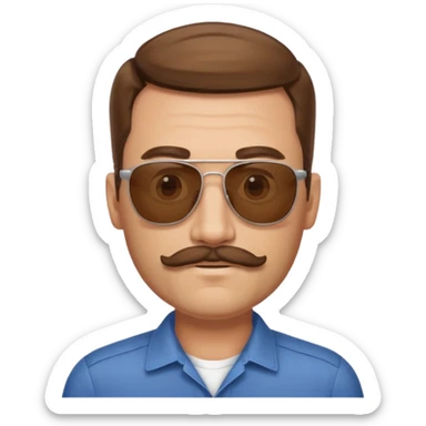 Man in his forty’s, with light moustache and a light beard, brown hair with young haircut, and sunglasses  sticker