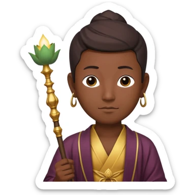 asian man with lotus, scepter, buddhism, lotus sticker