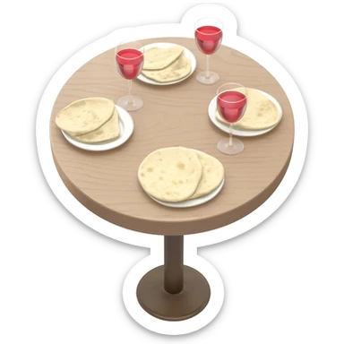 round table with 3 glass of wine and 3 plates of plain pita sticker