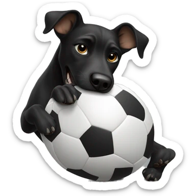 Black dog playing football sticker