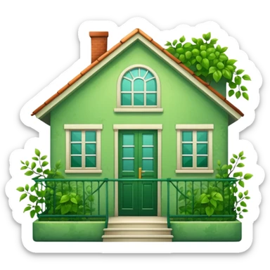 Beautifull Green house with leaves, branches and a balcony  sticker