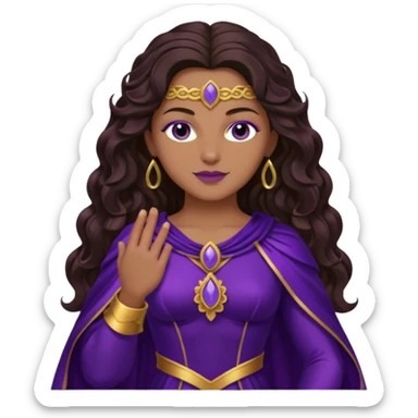 Hyacinth, Divine Hero from Gods and Goddesses with long dark brown wavy hair, deep purple outfit, tan skin sticker