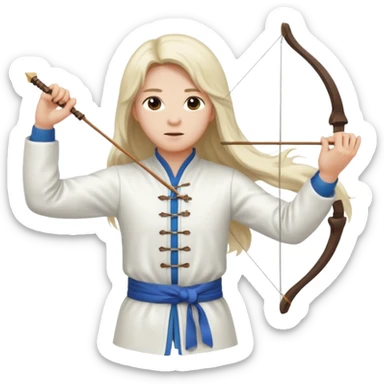 pratiquant de qi gong aux cheveux longs, habits noirs ou blancs, qui tire l'arc vers la gauche sticker