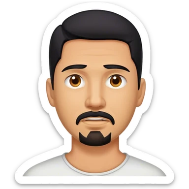 Man with black hair and goatee with injured neck  sticker