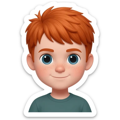 un niño pequeño pelirrojo con corte de hongo y cabello muy lacio sticker