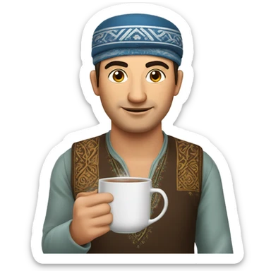 Uzbek man with doppi on his head and tea in his hand sticker