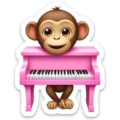 A cute monkey is playing a pink piano sticker