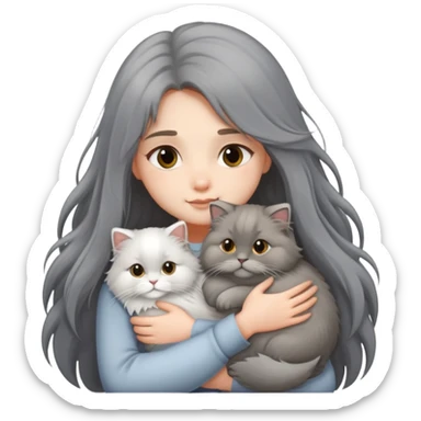 A long-haired girl hugs a British longhair sticker